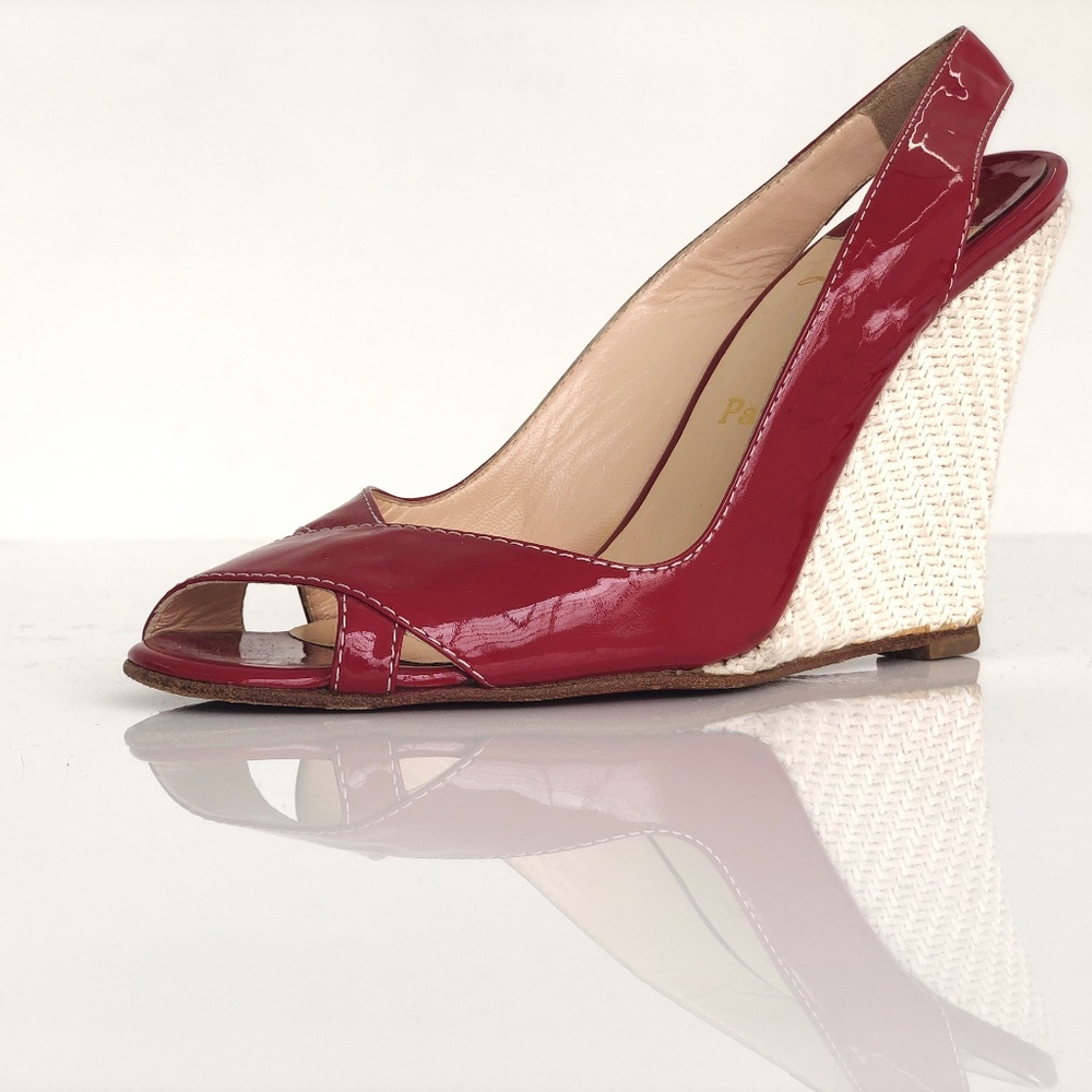 Authentic Louboutine Red Patent Wedge Sandals